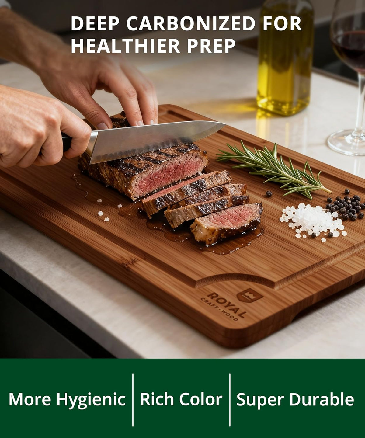 reversible surface with knife-friendly finish that preserves blade sharpness