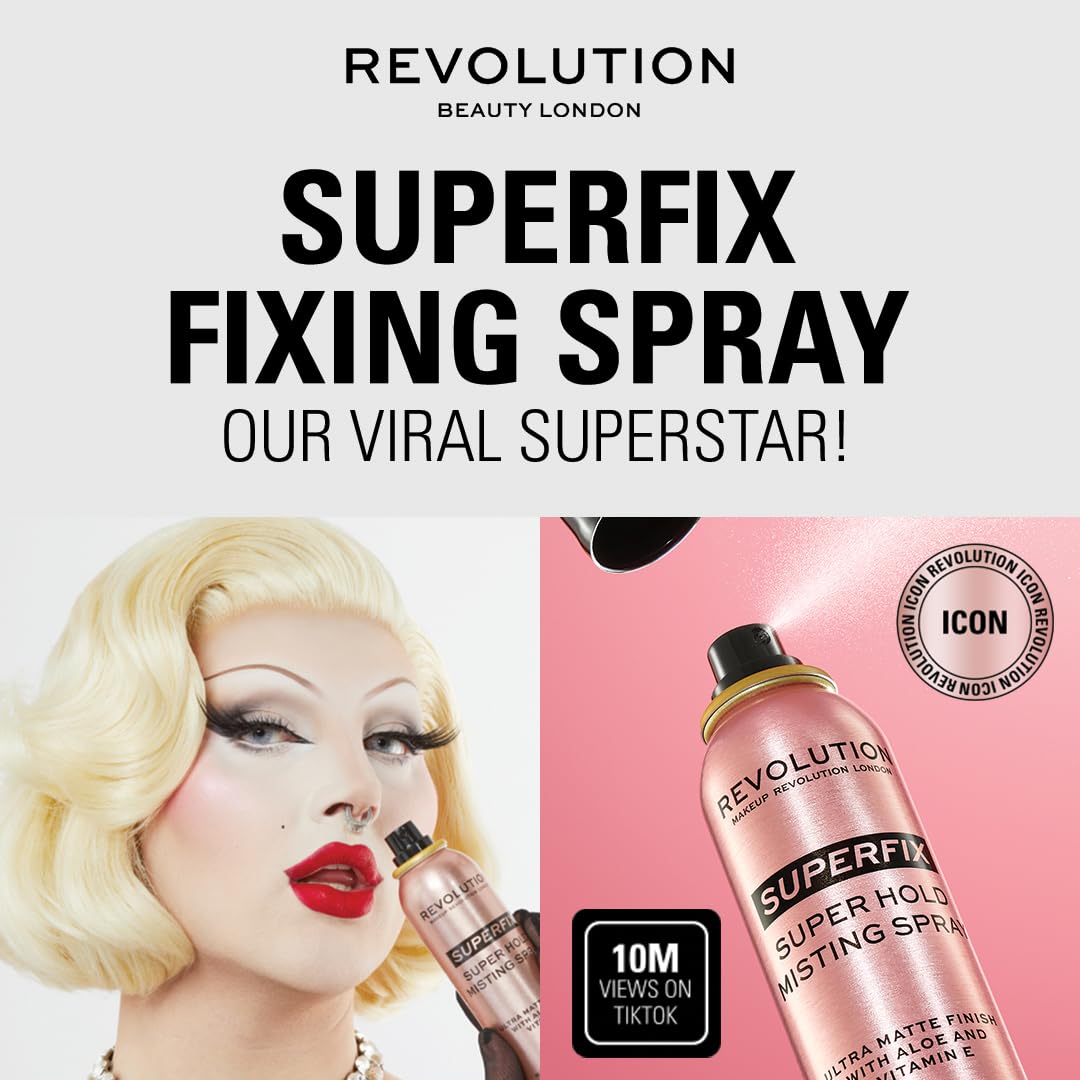 Revolution Beauty London Superfix Misting Makeup Setting Spray – Clean Vanity Essential, Fuss-Free Ultra-Matte Shine Control Mist