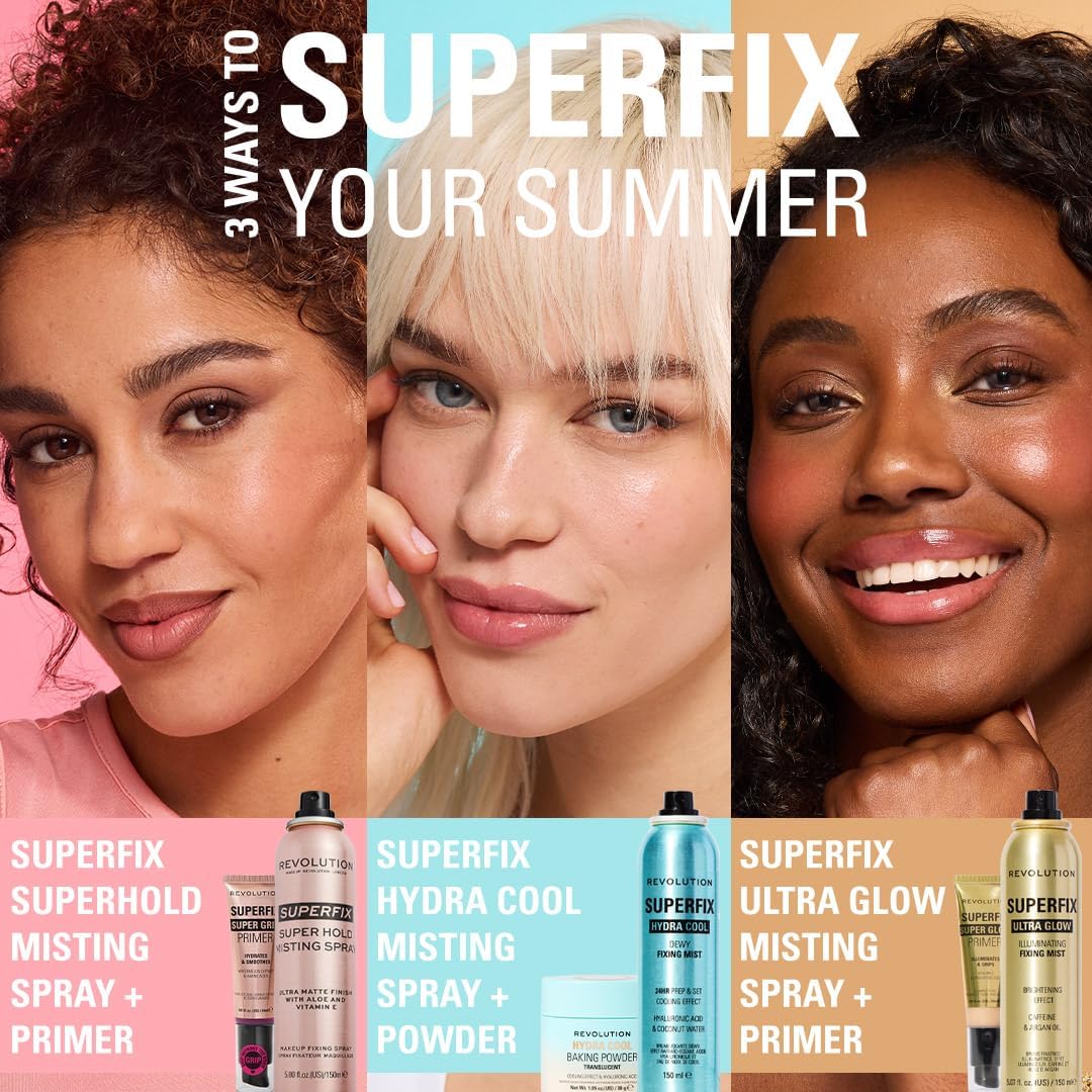 Revolution Superfix Hydra Cool Prep + Fix Mist – Thoughtful Birthday Gift for Her, Dewy Finish Setting Spray with Aloe, 5.7 oz