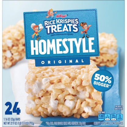 Rice Krispies Treats Homestyle Marshmallow Snack Bars After-School Snacks for Kids, No High Fructose Corn Syrup, 24 Count