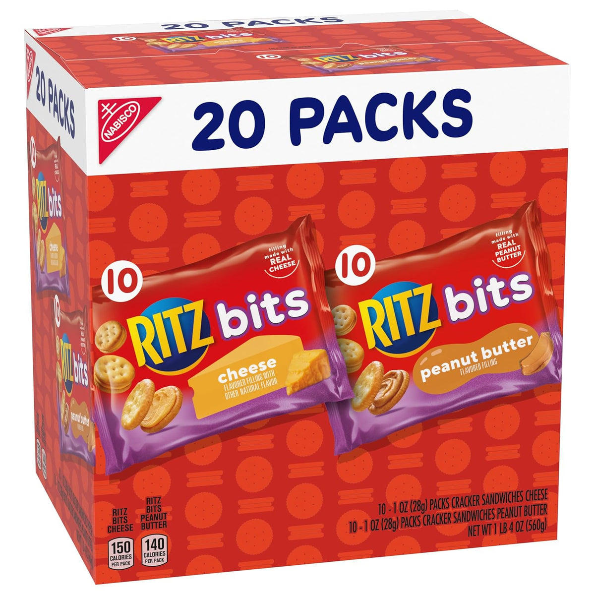 RITZ Bits Cheese and PB Sandwich Crackers – Kid-Friendly Pantry Snacks for Lunchboxes, Field Trips, and Playdates, 20-Count Variety Pack