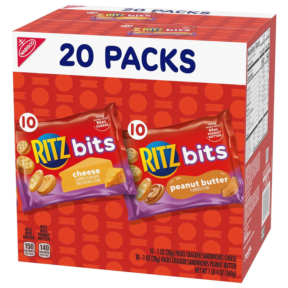 RITZ Bits Cheese and PB Sandwich Crackers – Kid-Friendly Pantry Snacks for Lunchboxes, Field Trips, and Playdates, 20-Count Variety Pack