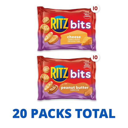 RITZ Bits Mini Cheese & PB Sandwich Crackers – Commuter Snack for the Daily Drive, 20 Single-Serve Bags