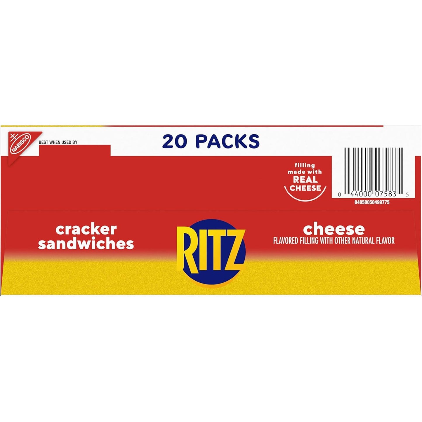 RITZ Cheese Sandwich Crackers, Lunchbox Snack for Kids' School Cafeteria Lunches, 20 Individually Wrapped Packs