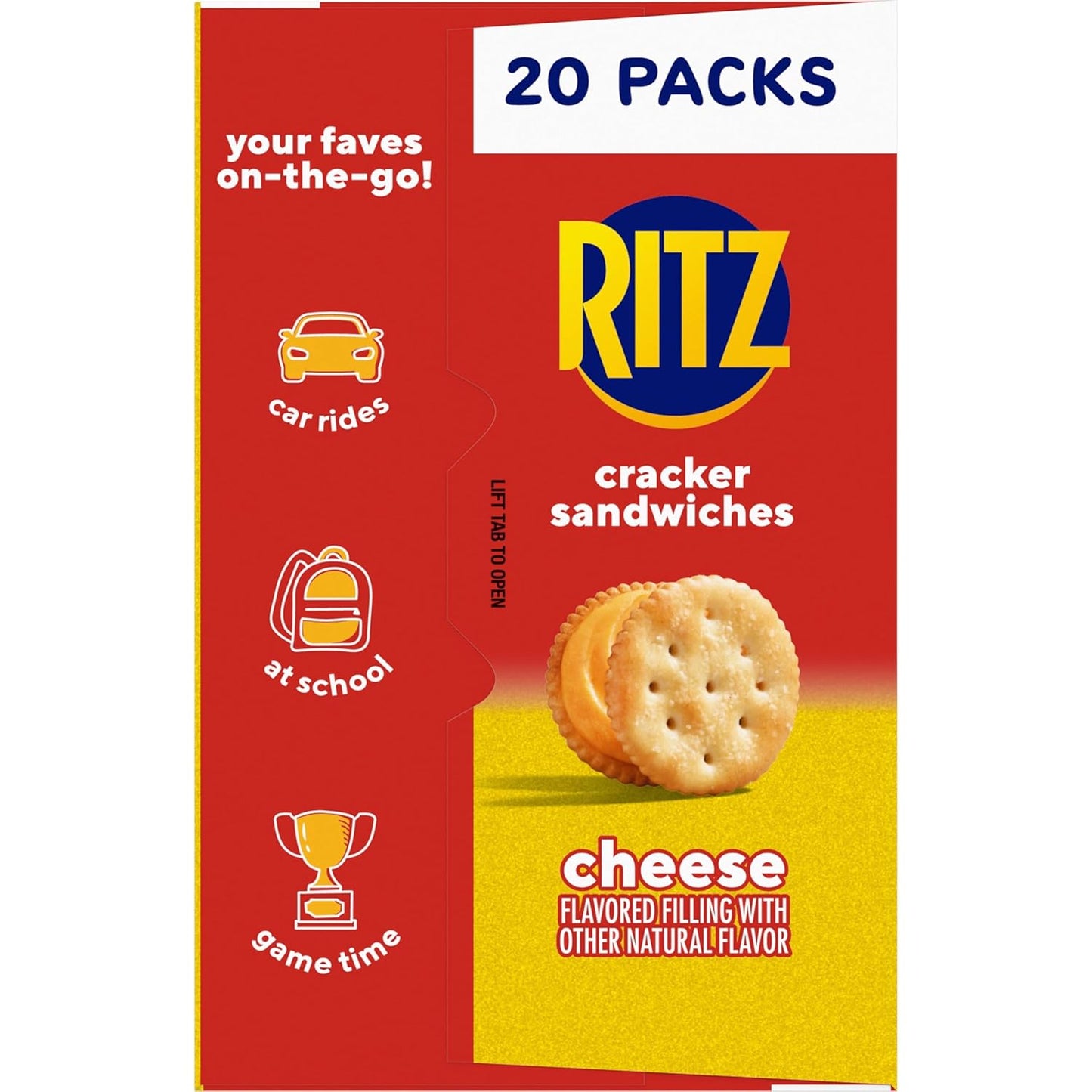 RITZ Cheese Sandwich Crackers, Lunchbox Snack for Kids' School Cafeteria Lunches, 20 Individually Wrapped Packs