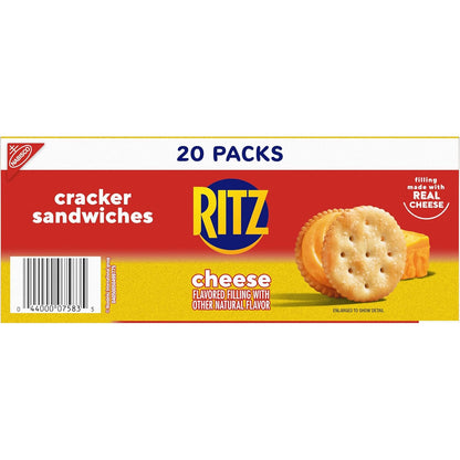 RITZ Cheese Sandwich Crackers, Lunchbox Snack for Kids' School Cafeteria Lunches, 20 Individually Wrapped Packs