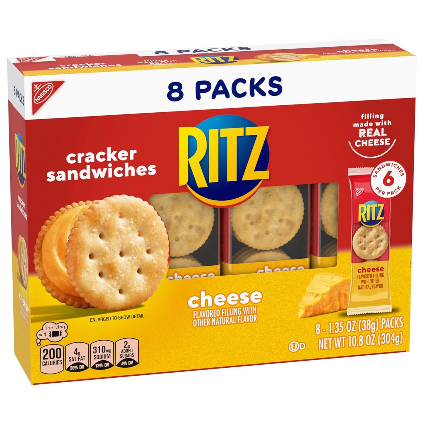 RITZ Cheese Sandwich Crackers – Office Desk Drawer Snack Pack for Quick Work Breaks, 48 Single-Serve Boxes