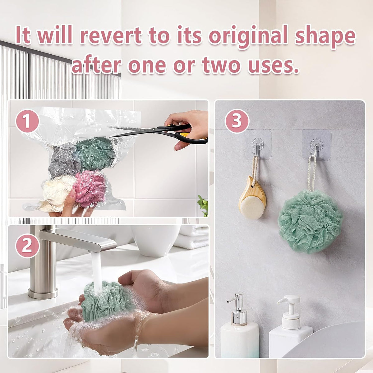Rnoafmu Shower Loofah Bath Sponge, 60G Exfoliating Body Scrubber 4 Pack – Lightweight Travel Bath Set for Campers and Hikers