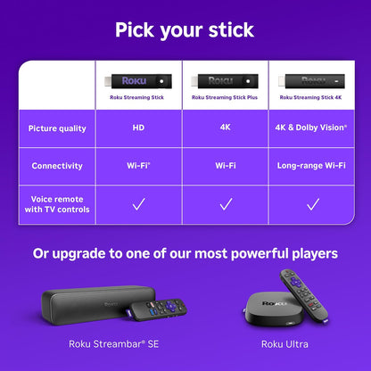 Roku Streaming Stick HD with Voice Remote – On-the-Go Streaming for Road Trips and Weekend Getaways