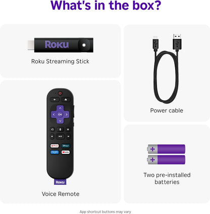 Roku Streaming Stick HD with Voice Remote – On-the-Go Streaming for Road Trips and Weekend Getaways