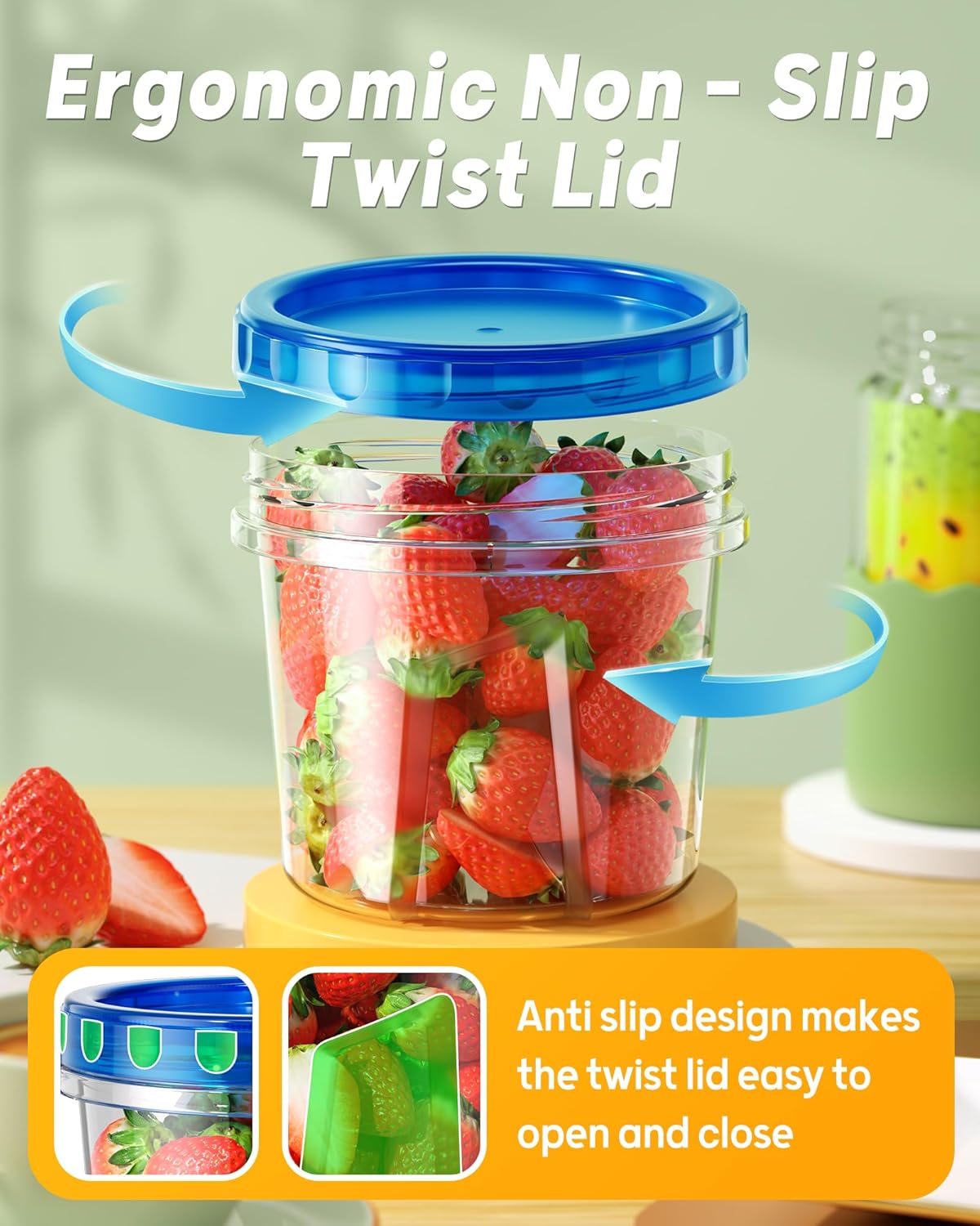 round stackable form factor to save shelf and freezer space