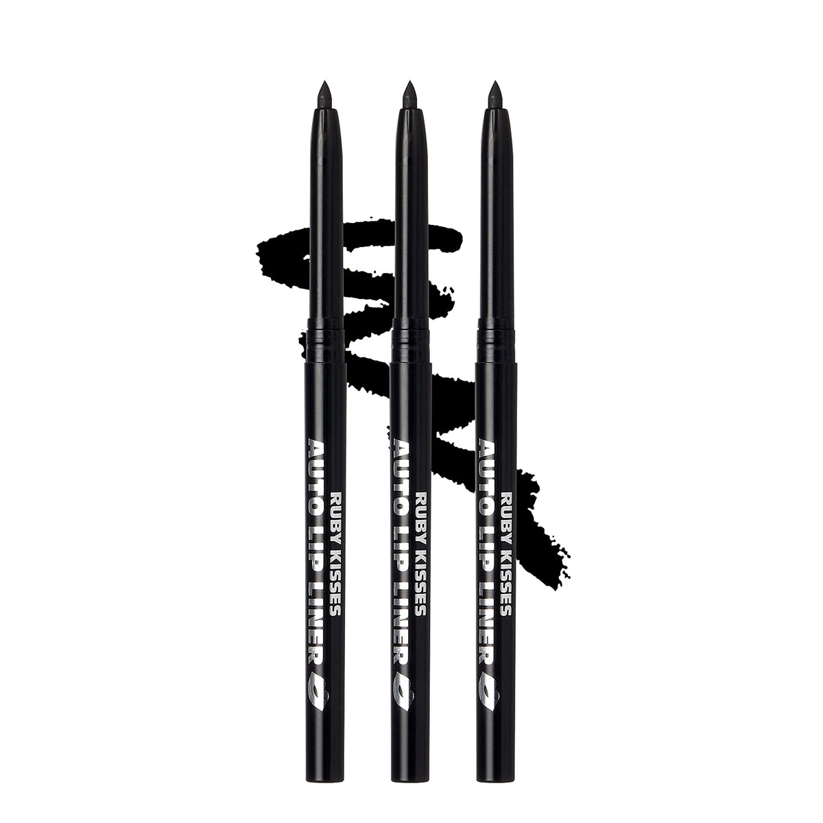 Ruby Kisses Auto Lip Liner Pencil (Black 3 Pack), Long Lasting &amp;amp; Non-Fading, Smooth Application, Non-Feathering with Rich Pigmented Color, No Sharpener Needed, Ideal for Full Lips Look