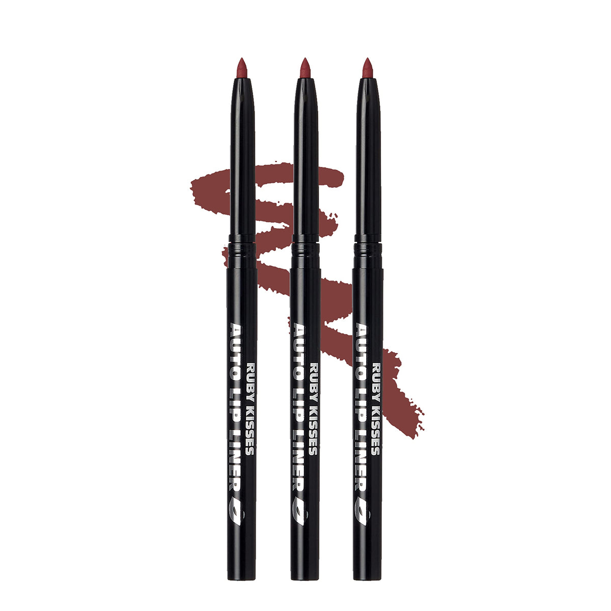 Ruby Kisses Auto Lip Liner Pencil (Plum 3 Pack), Long Lasting &amp;amp; Non-Fading, Smooth Application, Non-Feathering with Rich Pigmented Color, No Sharpener Needed, Ideal for Full Lips Look
