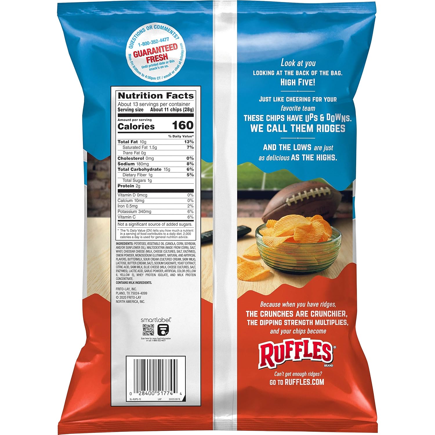 ruffles ridged potato chip texture for enhanced seasoning adhesion