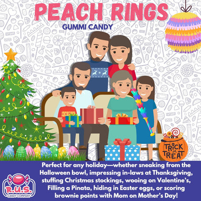 RUS Candy Company Peach Ring Gummies 8 oz Resealable Bag – Travel-Friendly Road Trip Snack for the Car Cup Holder