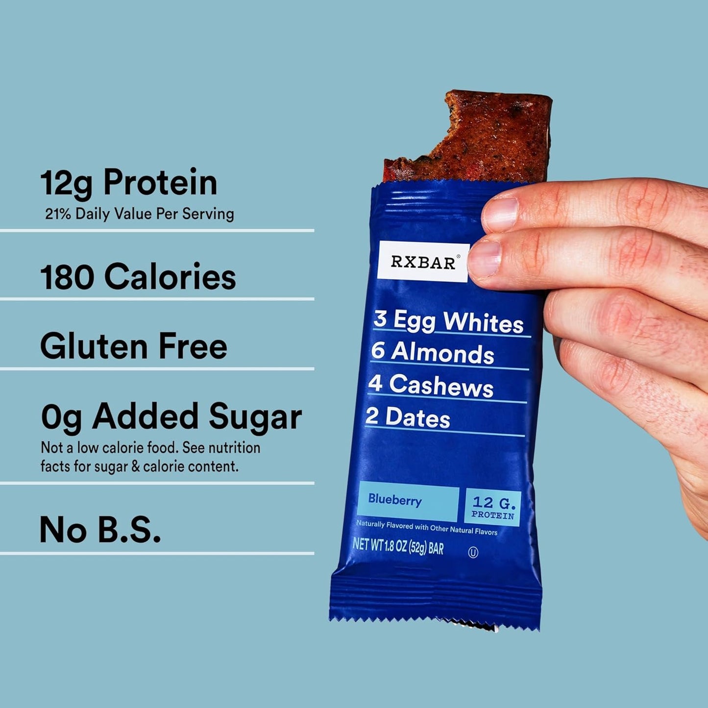 RXBAR Blueberry Protein Bar – Mid-Afternoon Desk Snack to Beat Cravings During Meetings, 12g Protein