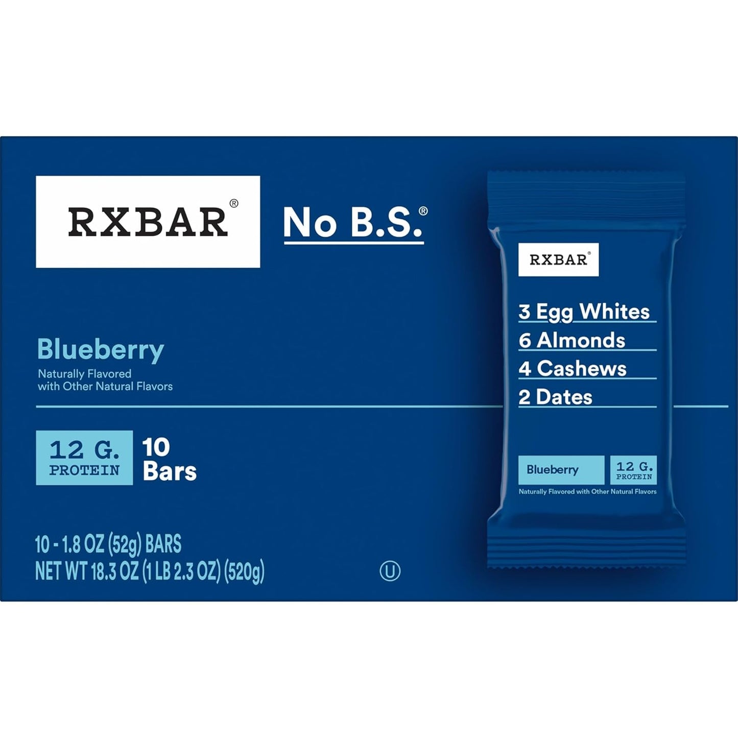 RXBAR Blueberry Protein Bar – Mid-Afternoon Desk Snack to Beat Cravings During Meetings, 12g Protein
