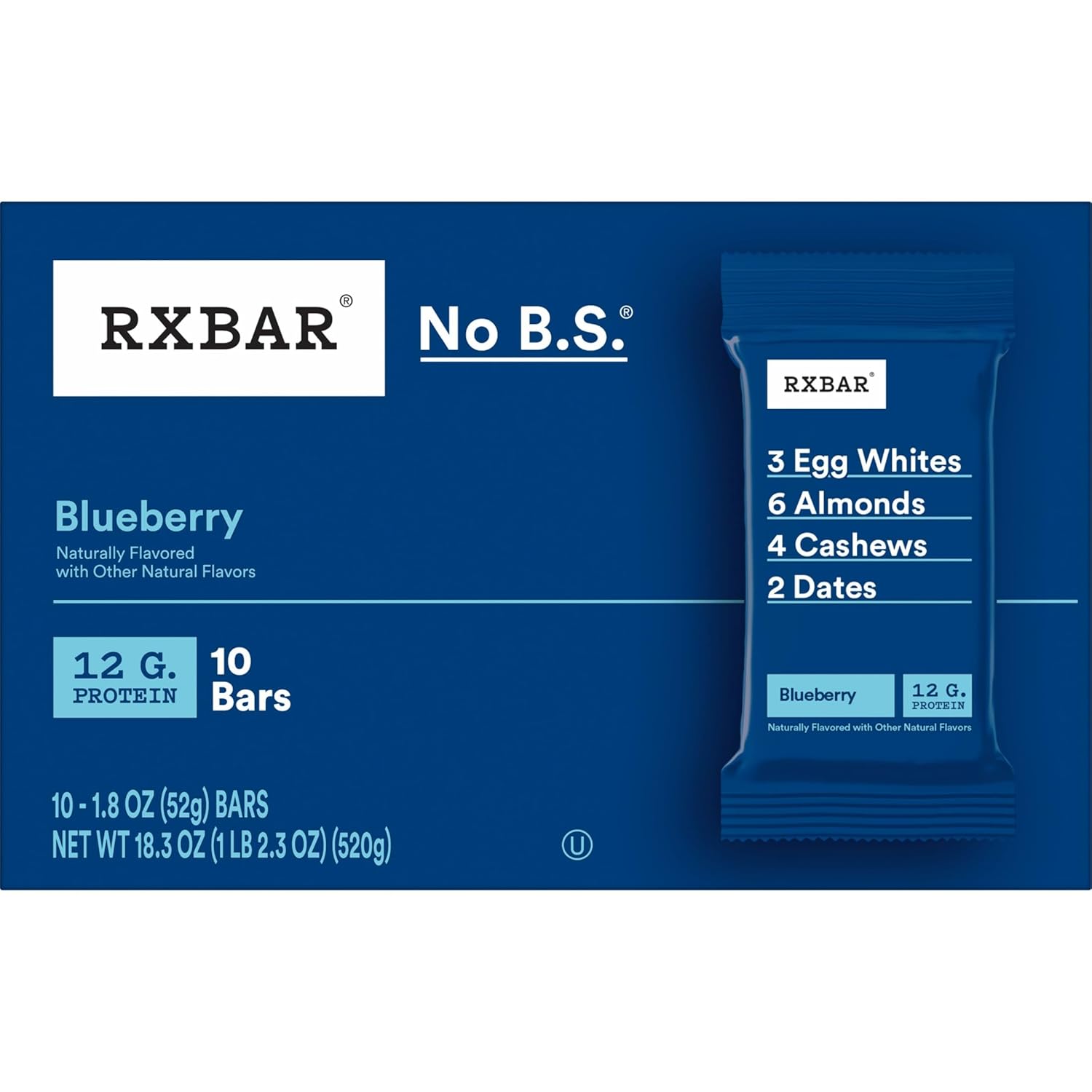 RXBAR Blueberry Protein Bar – Mid-Afternoon Desk Snack to Beat Cravings During Meetings, 12g Protein