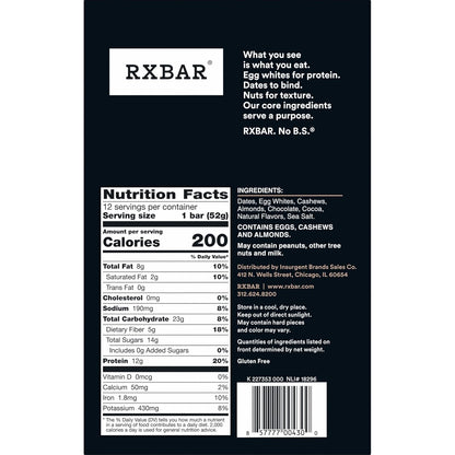 RXBAR Chocolate Sea Salt Protein Bars – Thoughtful Healthy Gift for the Fitness Lover, 12-Count Resealable Pouch
