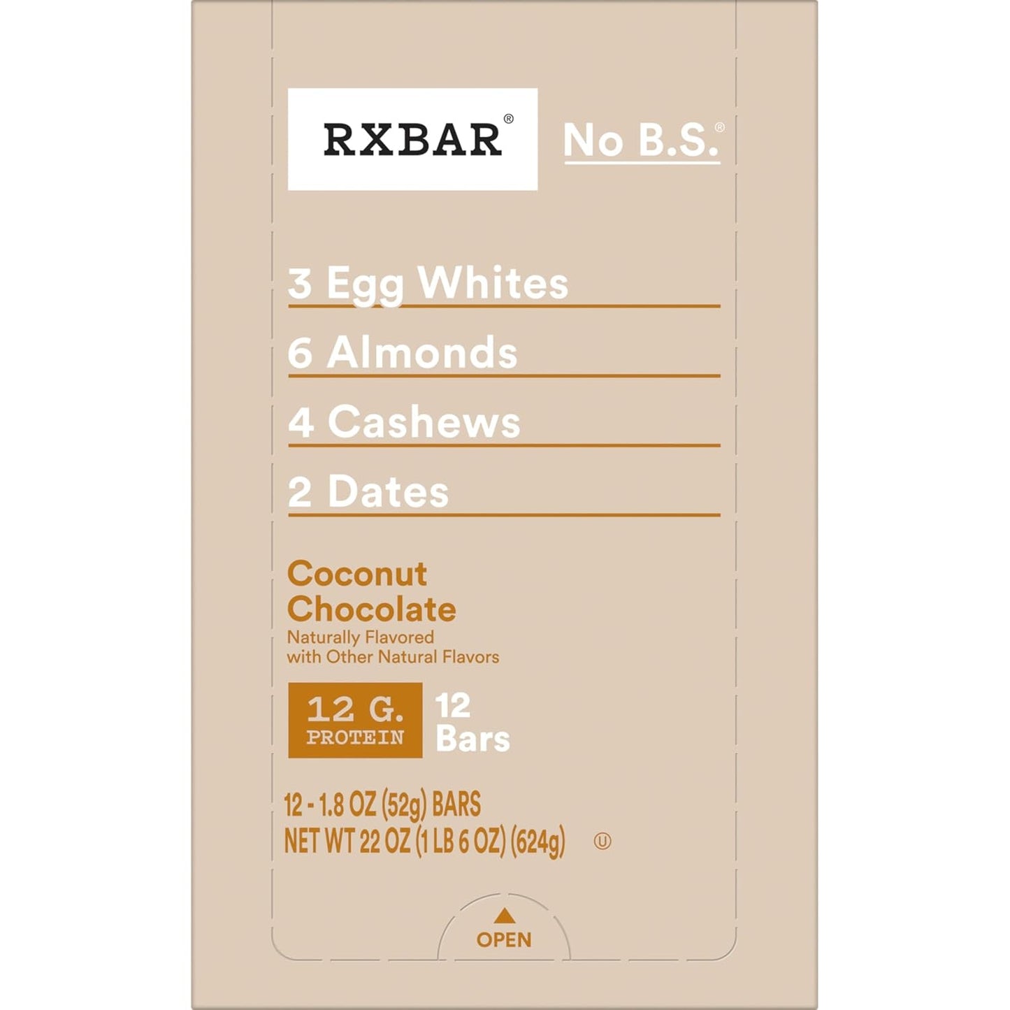 RXBAR Coconut Chocolate Protein Bar – Whole-Food Recovery Snack for Your Self-Care Pantry, 30 Count