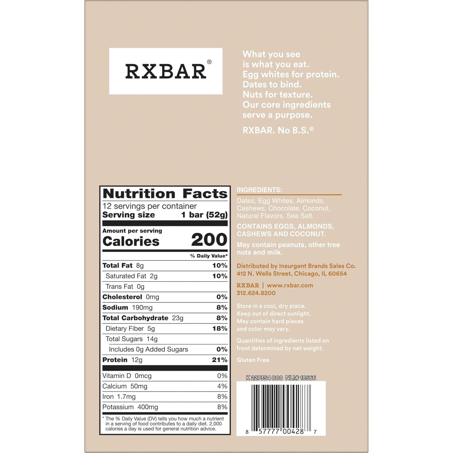 RXBAR Coconut Chocolate Protein Bar – Whole-Food Recovery Snack for Your Self-Care Pantry, 30 Count