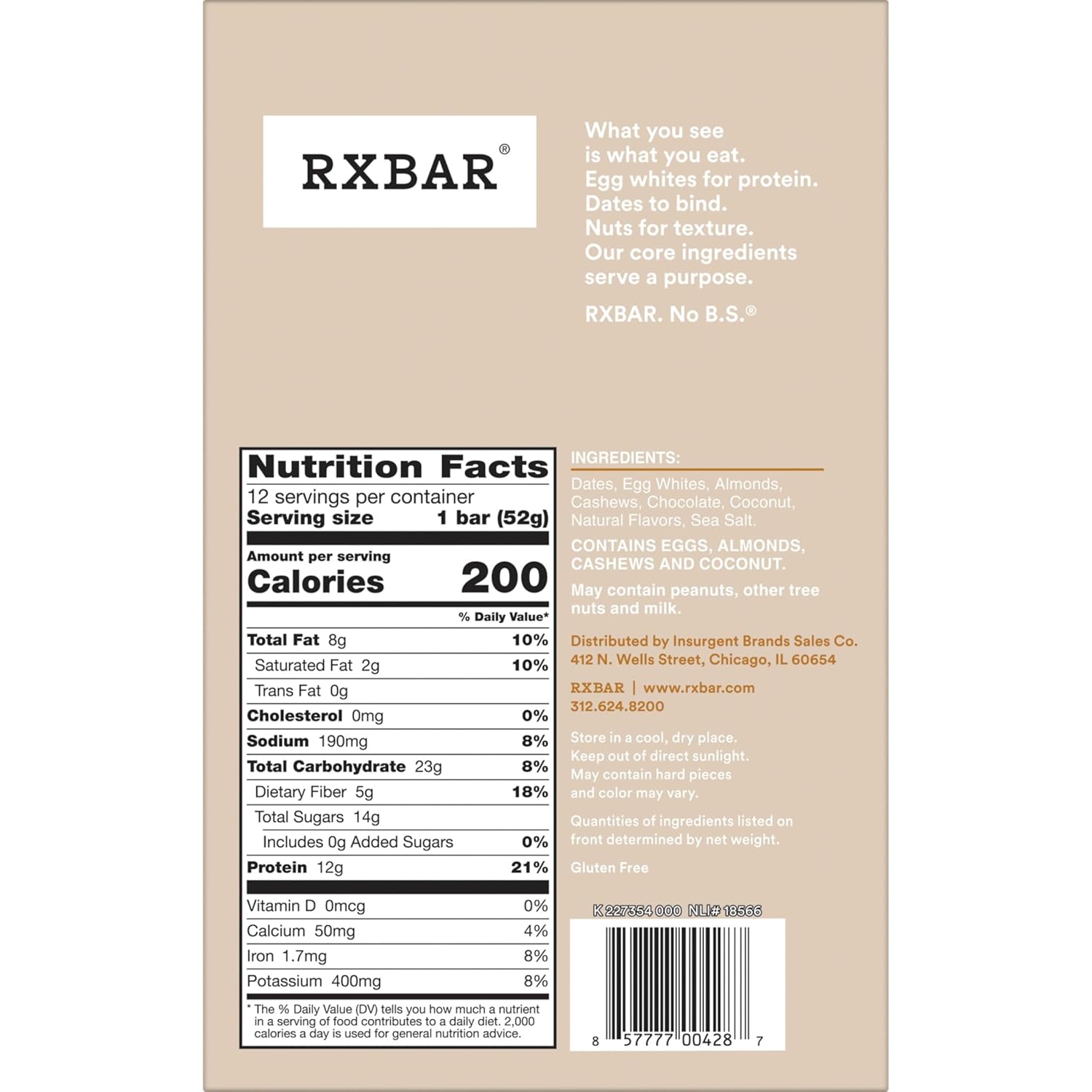RXBAR Coconut Chocolate Protein Bar – Whole-Food Recovery Snack for Your Self-Care Pantry, 30 Count