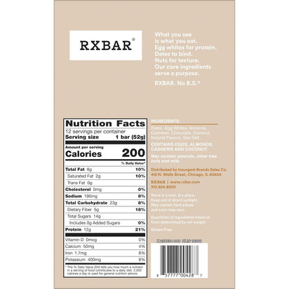 RXBAR Coconut Chocolate Protein Bar – Whole-Food Recovery Snack for Your Self-Care Pantry, 30 Count