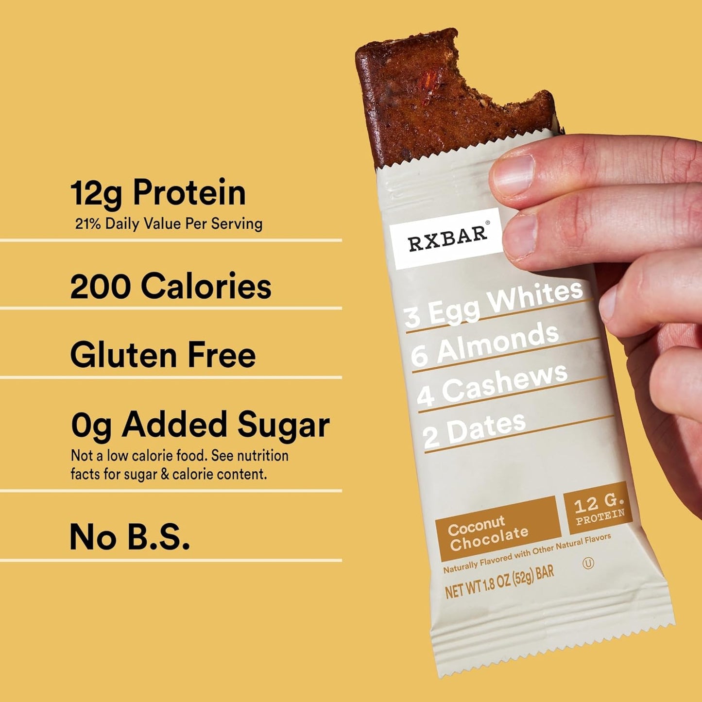 RXBAR Coconut Chocolate Protein Bar – Whole-Food Recovery Snack for Your Self-Care Pantry, 30 Count