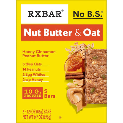 RXBAR Honey Cinnamon Peanut Butter Bar – Trail-Ready Hiking Snack with 10g Protein