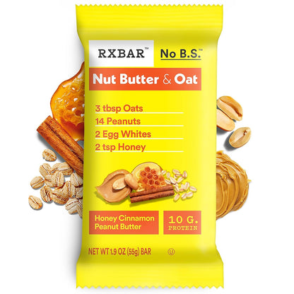 RXBAR Honey Cinnamon Peanut Butter Protein Bars – Pre-Meeting Office Desk Fuel for Busy Professionals, 23.2oz Bulk
