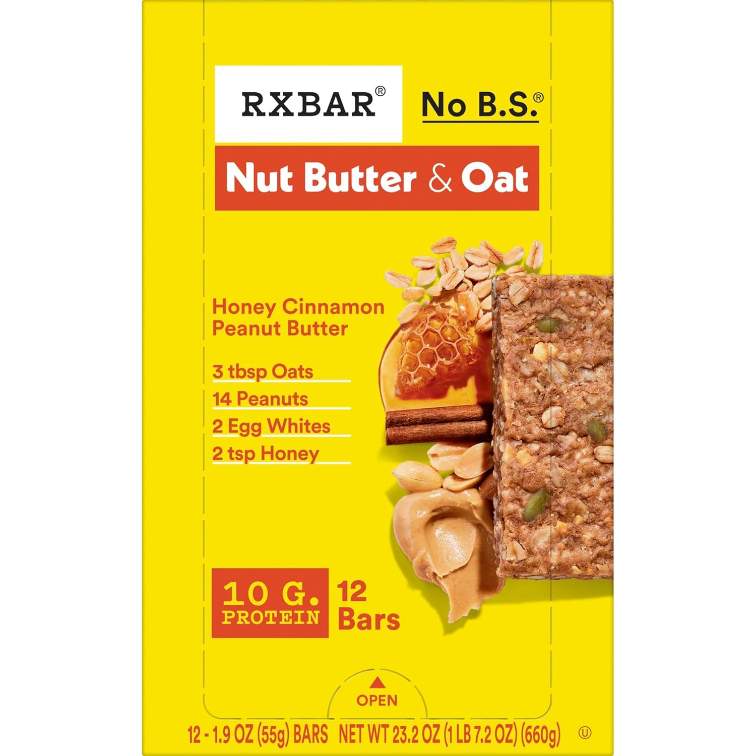 RXBAR Honey Cinnamon Peanut Butter Protein Bars – Pre-Meeting Office Desk Fuel for Busy Professionals, 23.2oz Bulk