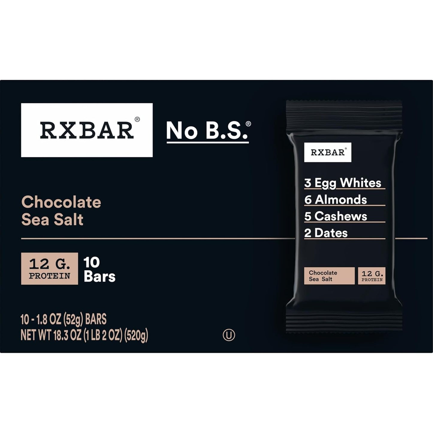 RXBAR Protein Bars – Whole-Food Snack for Self-Care Days and Afternoon Recharge, Chocolate Sea Salt 10 Count