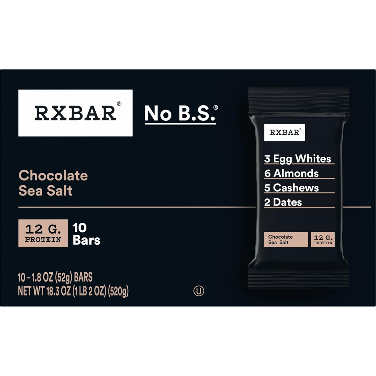 RXBAR Protein Bars – Whole-Food Snack for Self-Care Days and Afternoon Recharge, Chocolate Sea Salt 10 Count