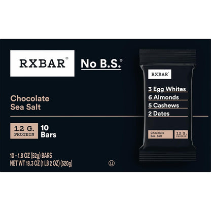 RXBAR Protein Bars – Whole-Food Snack for Self-Care Days and Afternoon Recharge, Chocolate Sea Salt 10 Count