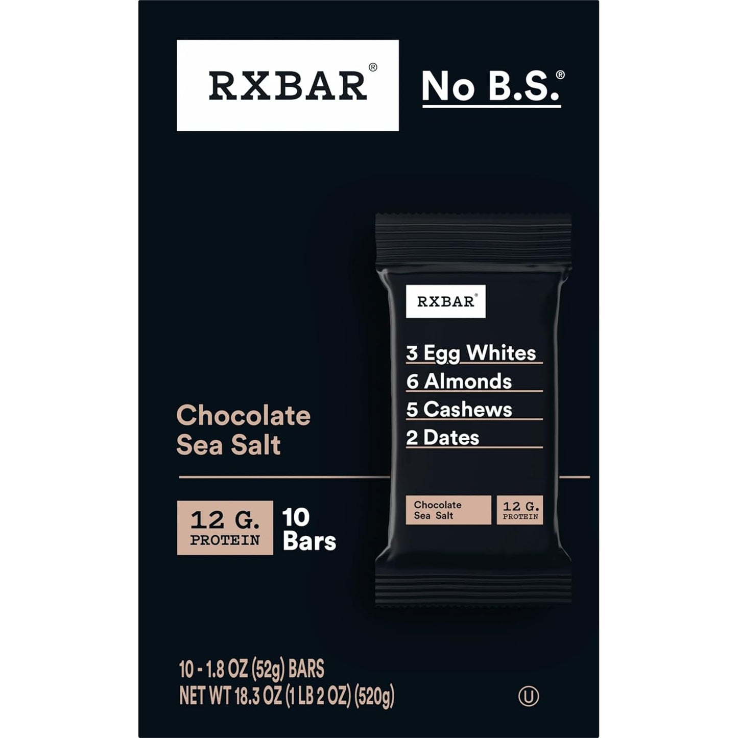 RXBAR Protein Bars – Whole-Food Snack for Self-Care Days and Afternoon Recharge, Chocolate Sea Salt 10 Count