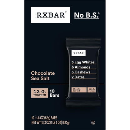 RXBAR Protein Bars – Whole-Food Snack for Self-Care Days and Afternoon Recharge, Chocolate Sea Salt 10 Count