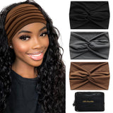S&N Remille Large Boho Headband 3 Pack – Valentine's Day and Anniversary Gift for Wife or Girlfriend, Vintage Knotted Hairband with Travel Pouch