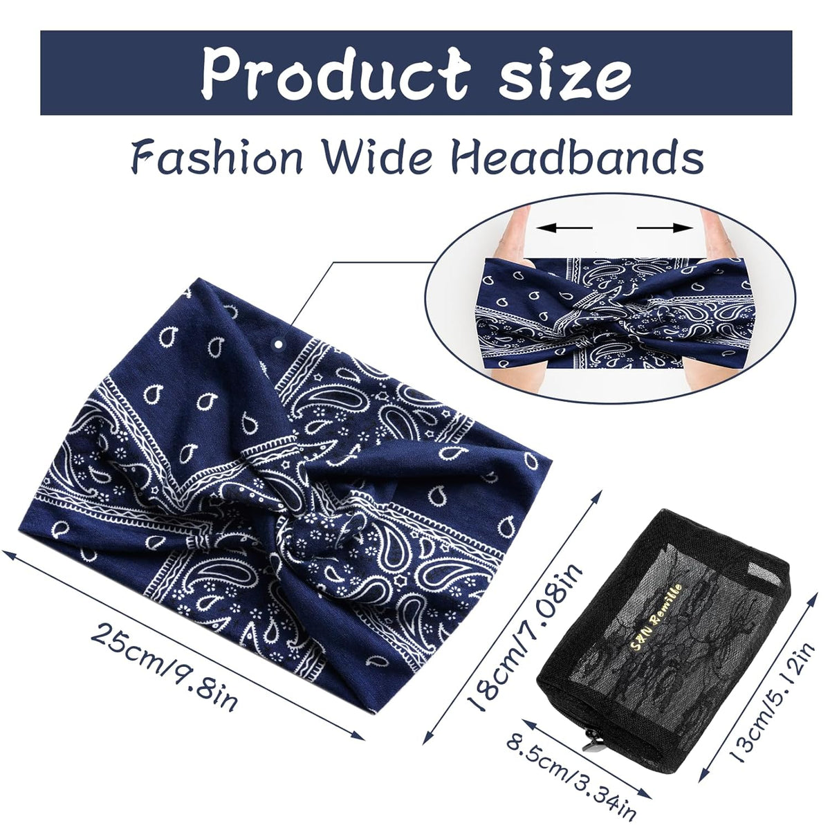 S&N Remille Large Boho Headband 3 Pack – Valentine's Day and Anniversary Gift for Wife or Girlfriend, Vintage Knotted Hairband with Travel Pouch