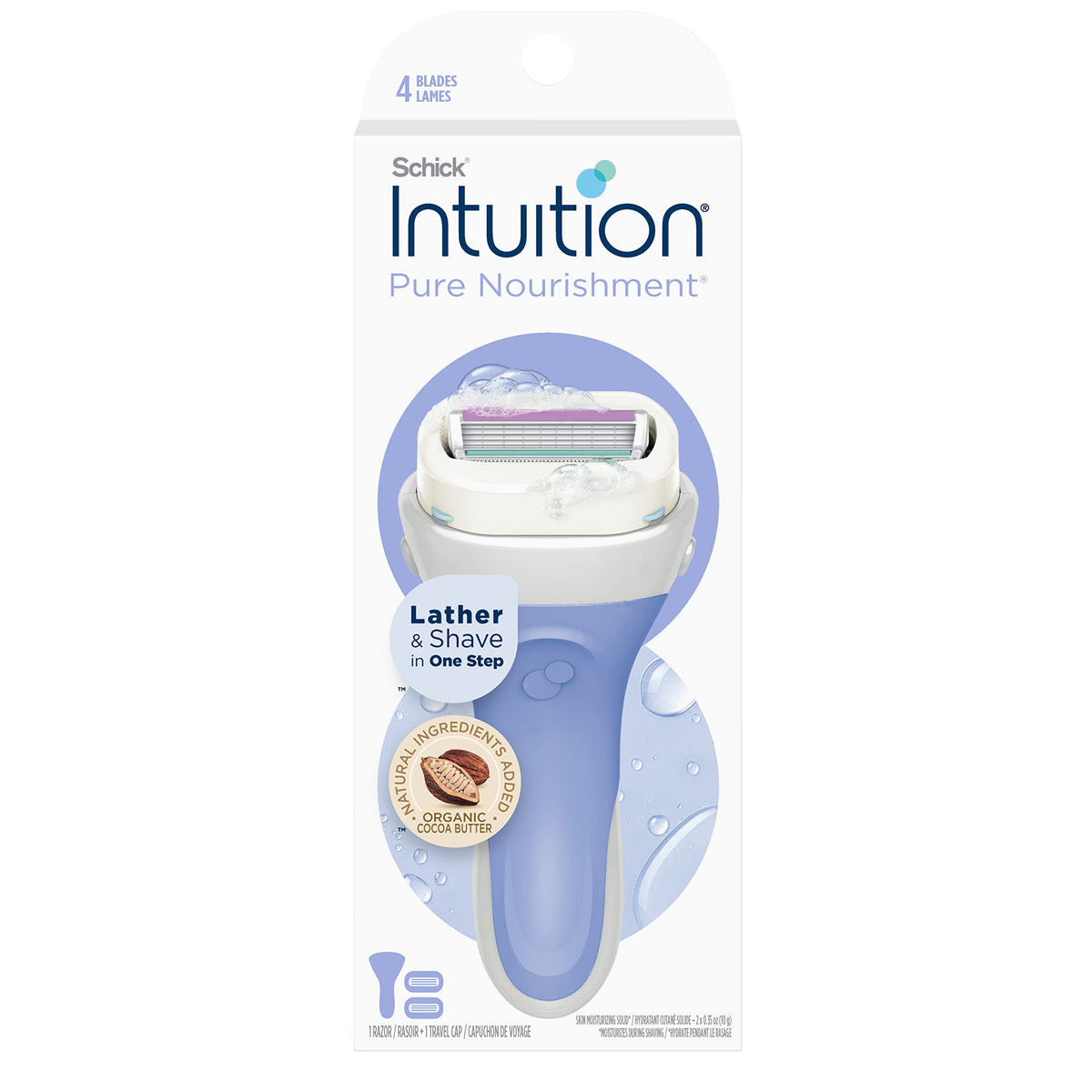 Schick Intuition Pure Nourishment Razors for Women | 1 Razor &amp;amp; 2 Intuition Razor Blades Refill with Organic Cocoa Butter