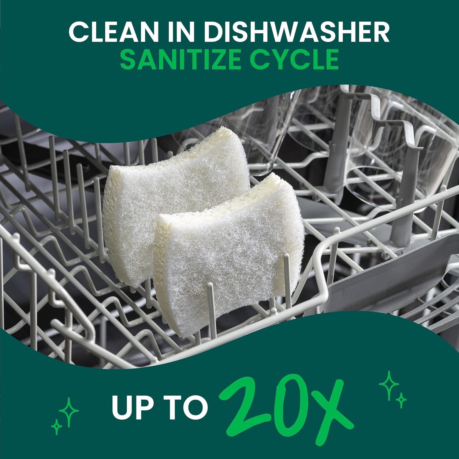 Scotch-Brite Greener Clean Non-Scratch Scrub Sponge – Efficient Dish Tool for Busy Home Kitchens, 6 Pack