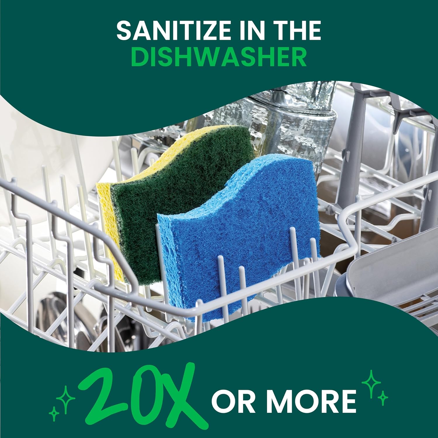 Scotch-Brite Heavy Duty Scrub Sponge – Dishwasher-Safe Sponge Sanitized Up to 20 Times for Hygienic Reuse