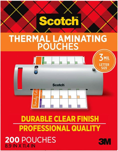 Scotch Thermal Laminating Pouches, 200 Count, 3 mil Clear – Thoughtful Teacher Appreciation Gift for Classroom Organization