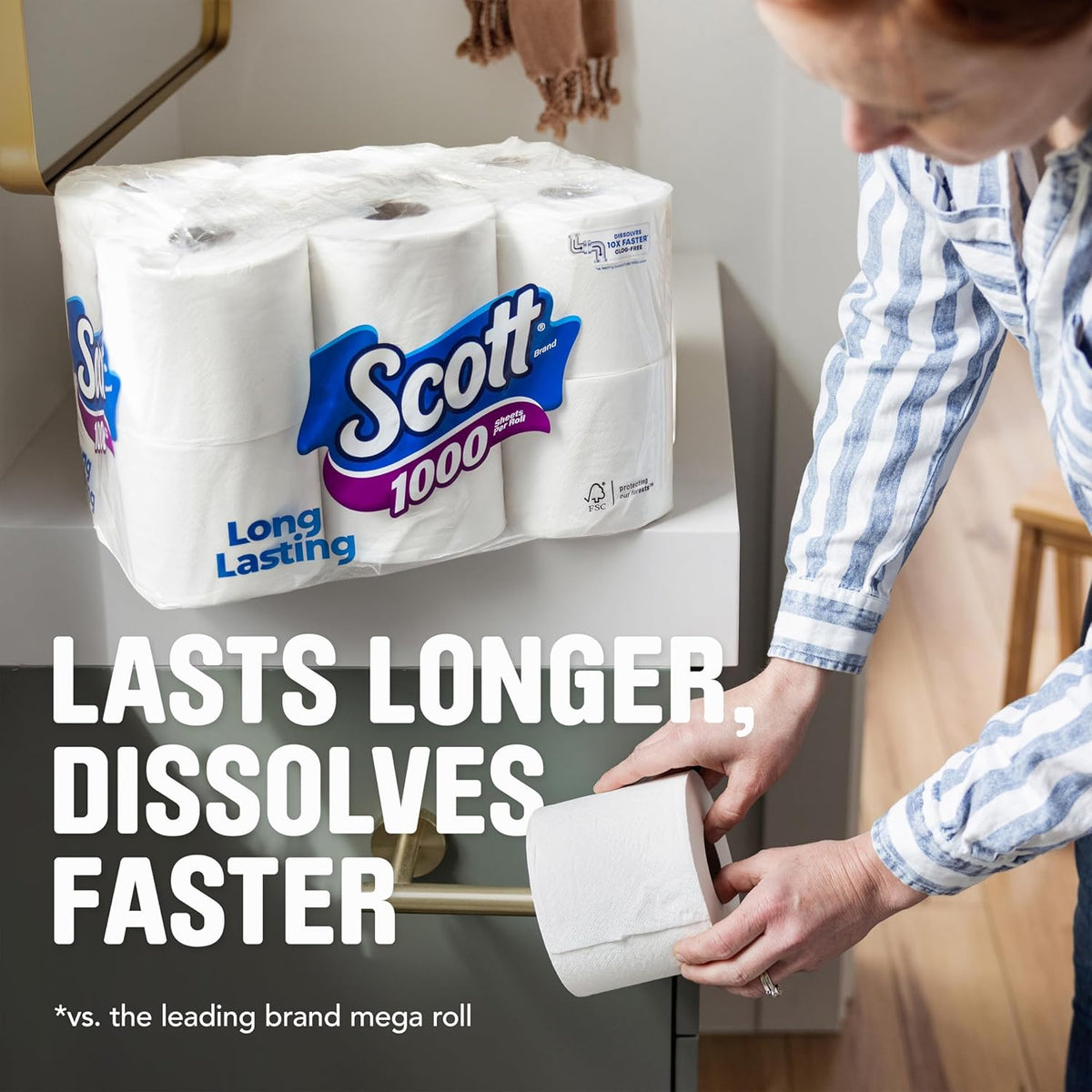 Scott 1000 Toilet Paper – Clean and Simple Tissue for Dorm Rooms and Shared Housing, Bulk 1-Ply
