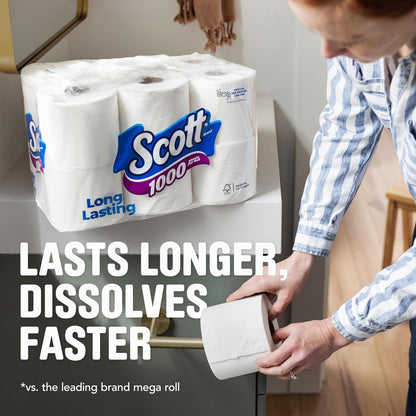 Scott 1000 Toilet Paper – Clean and Simple Tissue for Dorm Rooms and Shared Housing, Bulk 1-Ply