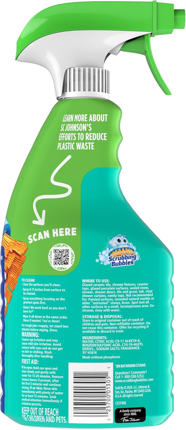Scrubbing Bubbles Easy Clean Foaming Bathroom Cleaner – Bleach-Free Foam for a Calmer Bath Time Routine, 32oz Multi-Surface Spray
