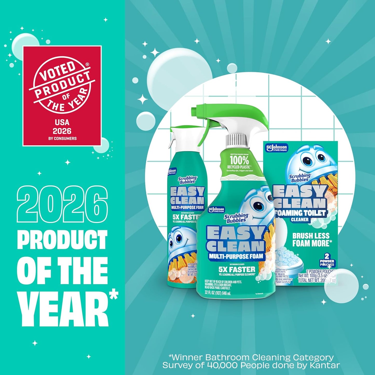 Scrubbing Bubbles Easy Clean Foaming Bathroom Cleaner – Bleach-Free Foam for a Calmer Bath Time Routine, 32oz Multi-Surface Spray