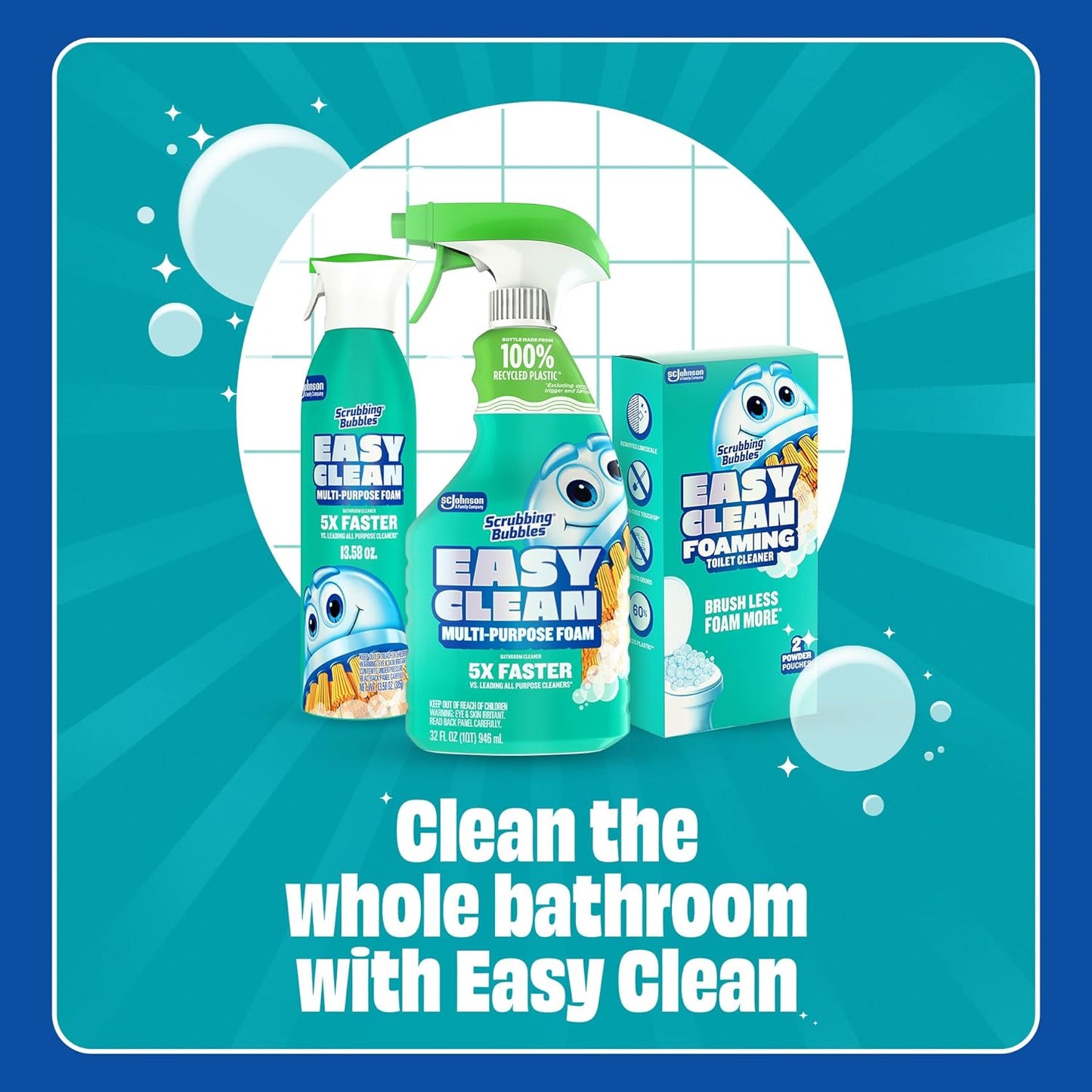 Scrubbing Bubbles Easy Clean Foaming Bathroom Cleaner – One-Bottle Replacement for Cluttered Under-Sink Storage, Multipurpose Foam