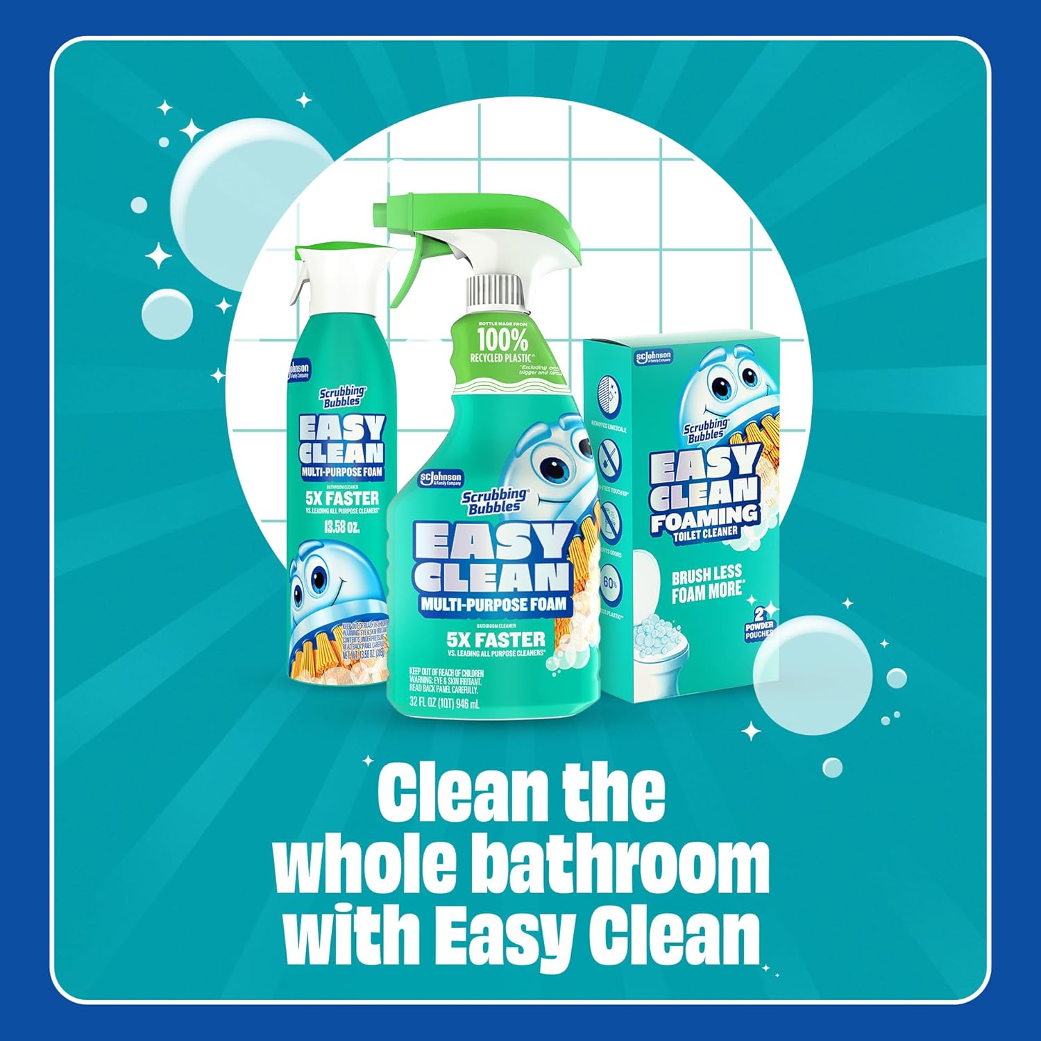 Scrubbing Bubbles Easy Clean Foaming Bathroom Cleaner – One-Bottle Replacement for Cluttered Under-Sink Storage, Multipurpose Foam