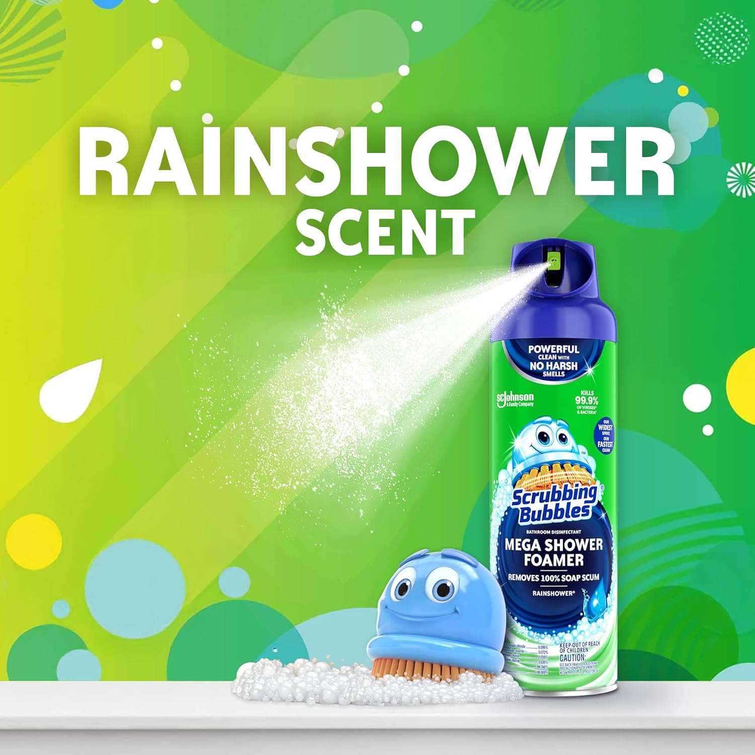 Scrubbing Bubbles Mega Shower Foamer, 20oz Rainshower Pack of 2 – Fast Wide-Spray Bathroom Cleaner for Quick Weekly Touch-Ups