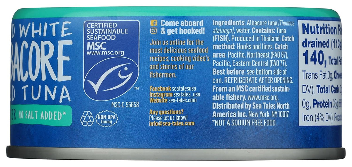 Sea Tales Albacore Tuna No Salt Added – 5 Oz Single Serve Can for Quick Office Lunch Prep